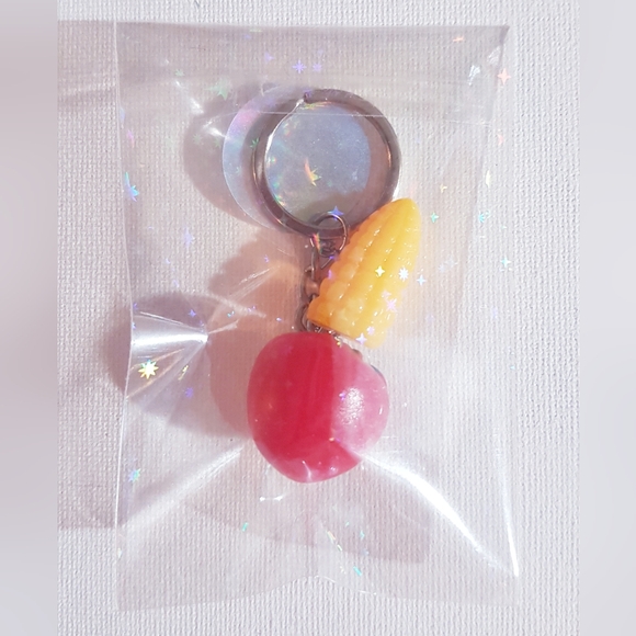 Summer Sunday Tomato and Corn Keychain Purse Ring Handmade Unisex NEW - Picture 8 of 9
